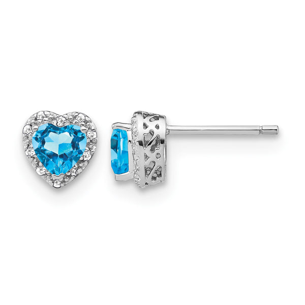 Sterling Silver Rhodium-plated Blue Topaz and Diamond Earrings - Birthstone Company