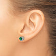 Sterling Silver Rhodium-plated Created Emerald and Diamond Earrings - Birthstone Company
