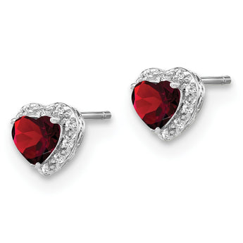 Sterling Silver Rhodium-plated Garnet and Diamond Earrings - Birthstone Company