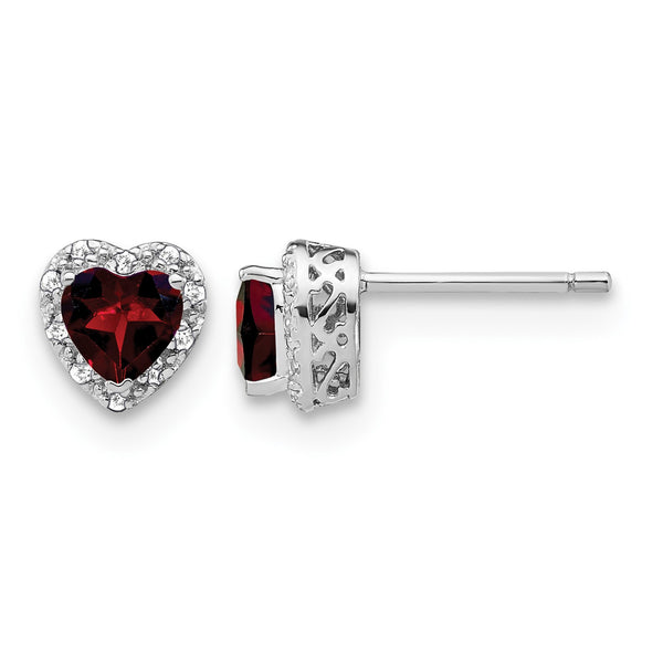 Sterling Silver Rhodium-plated Garnet and Diamond Earrings - Birthstone Company