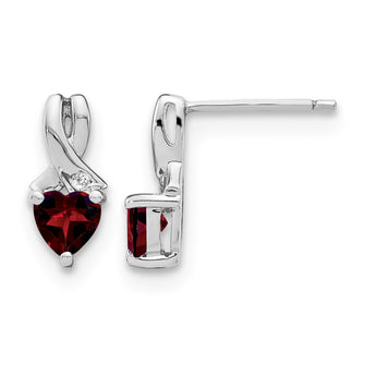 Sterling Silver Rhodium-plated Garnet and Diamond Earrings - Birthstone Company