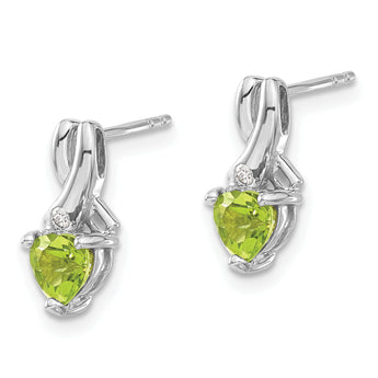 Sterling Silver Rhodium-plated Peridot and Diamond Earrings