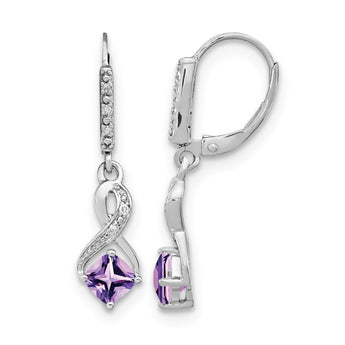 Sterling Silver Rhodium-plated Amethyst and Diamond Earrings - Birthstone Company