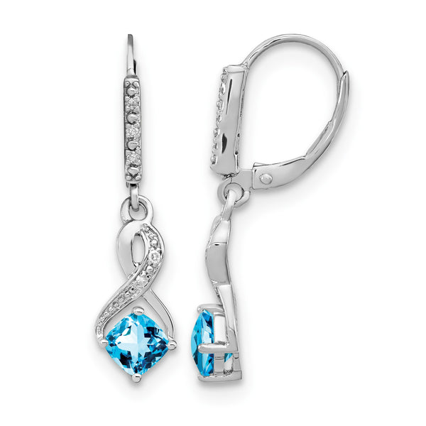 Sterling Silver Rhodium-plated Blue Topaz and Diamond Earrings - Birthstone Company