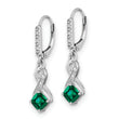 Sterling Silver Rhodium-plated Created Emerald and Diamond Earrings - Birthstone Company