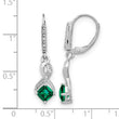 Sterling Silver Rhodium-plated Created Emerald and Diamond Earrings - Birthstone Company