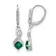 Sterling Silver Rhodium-plated Created Emerald and Diamond Earrings - Birthstone Company