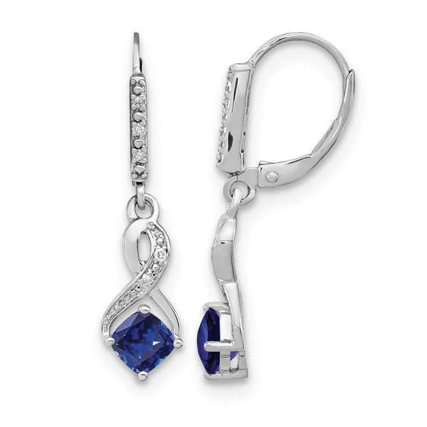 Sterling Silver Rhodium-plated Created Sapphire and Diamond Earrings - Birthstone Company