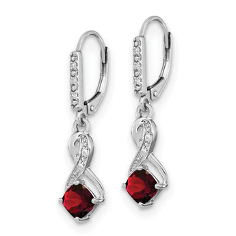 Sterling Silver Rhodium-plated Garnet and Diamond Earrings - Birthstone Company