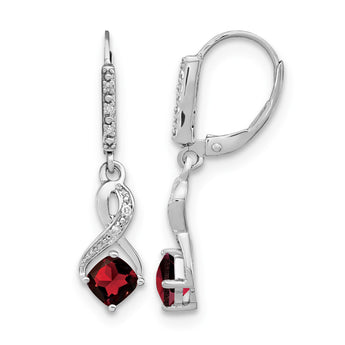Sterling Silver Rhodium-plated Garnet and Diamond Earrings - Birthstone Company