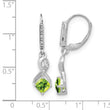 Sterling Silver Rhodium-plated Peridot and Diamond Earrings - Birthstone Company