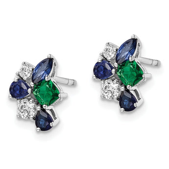 14k White Gold 1/5 carat Lab Grown Diamond VS/SI+ G+ and Created Emerald Post Earrings - Birthstone Company