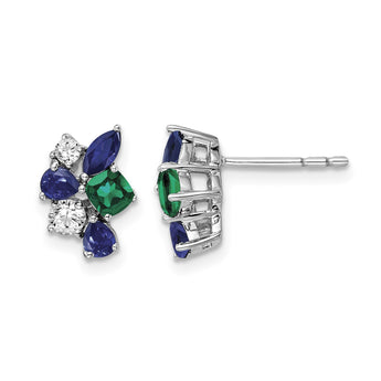 14k White Gold 1/5 carat Lab Grown Diamond VS/SI+ G+ and Created Emerald Post Earrings - Birthstone Company