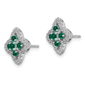 14K White Gold Lab Grown Diamond and Created Emerald Earrings