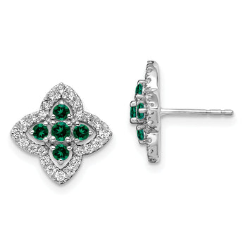 14K White Gold Lab Grown Diamond and Created Emerald Earrings