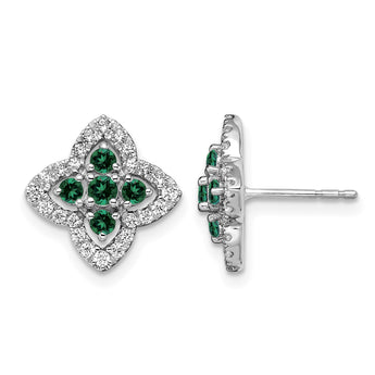 14k White Gold 1/3 carat Lab Grown Diamond VS/SI+ G+ and Created Emerald Complete Fashion Post Earrings - Birthstone Company