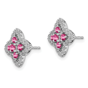 14k White Gold 1/3 carat Lab Grown Diamond VS/SI+ G+ and Lab Created Pink Sapphire Fancy Post Earrings - Birthstone Company