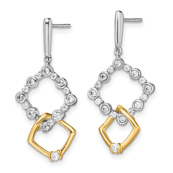14K Two-Tone Lab Grown Diamond SI1/SI2, G H, Fancy Square Drop Post Earr