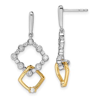 14K Two-Tone Lab Grown Diamond SI1/SI2, G H, Fancy Square Drop Post Earr
