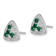 14k White Gold 3/8 carat Lab Grown Diamond VS/SI+ G+ and Created Emerald Complete Triangle Post Earrings - Birthstone Company