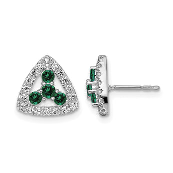 14k White Gold 3/8 carat Lab Grown Diamond VS/SI+ G+ and Created Emerald Complete Triangle Post Earrings - Birthstone Company