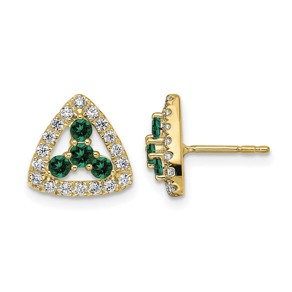 14k 3/8 carat Lab Grown Diamond VS/SI+ G+ and Created Emerald Complete Triangle Post Earrings - Birthstone Company