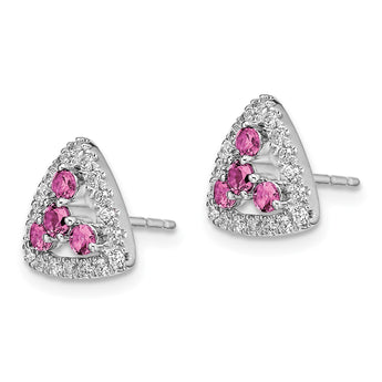 Pure Serenity 14k White Gold 3/8 carat Lab Grown Diamond VS/SI+ G+ and Lab Created Pink Sapphire Triangle Post Earrings - Birthstone Company