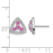 Pure Serenity 14k White Gold 3/8 carat Lab Grown Diamond VS/SI+ G+ and Lab Created Pink Sapphire Triangle Post Earrings - Birthstone Company