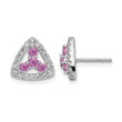 Pure Serenity 14k White Gold 3/8 carat Lab Grown Diamond VS/SI+ G+ and Lab Created Pink Sapphire Triangle Post Earrings - Birthstone Company