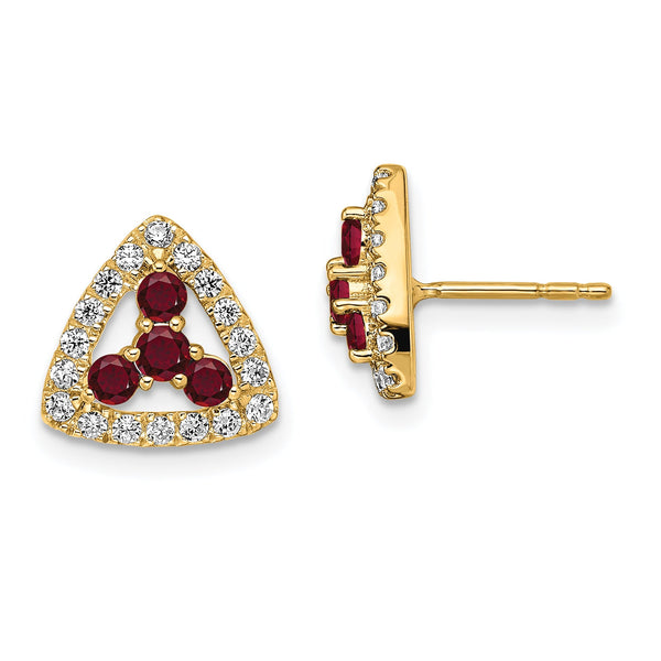 14k 3/8 carat Lab Grown Diamond VS/SI+ G+ and Created Ruby Complete Triangle Post Earrings