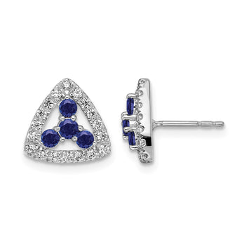 14k White Gold 3/8 carat Lab Grown Diamond VS/SI+ G+ and Created Sapphire Complete Triangle Post Earrings - Birthstone Company