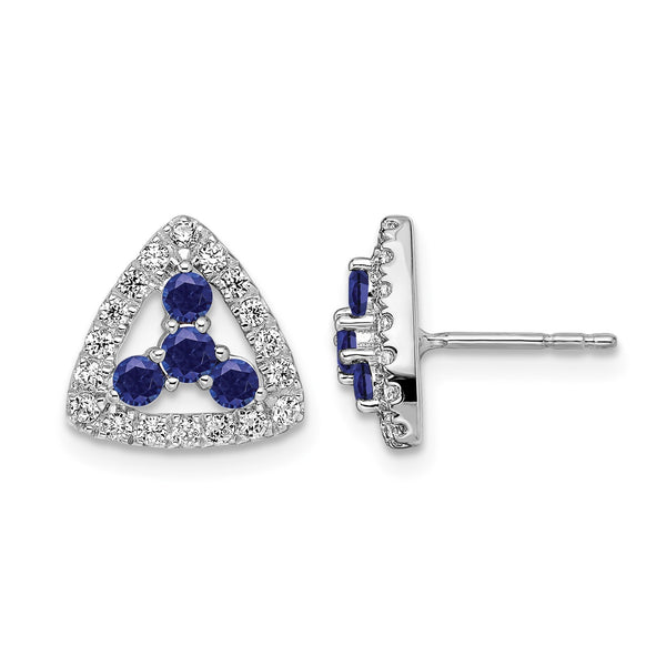14k White Gold 3/8 carat Lab Grown Diamond VS/SI+ G+ and Created Sapphire Complete Triangle Post Earrings - Birthstone Company