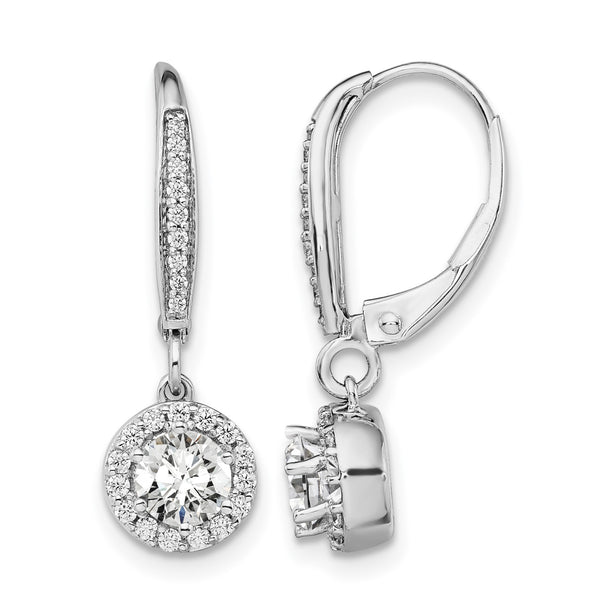 14k White Gold 1 carat Lab Grown Diamond VS/SI+ G+ Complete Round Halo Drop Leverback Earrings - Birthstone Company