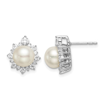 14k White Gold 5/8 carat Lab Grown Diamond VS/SI+ G+ and 7.00 mm Round Freshwater Cultured Pearl Complete Fashion Post Earrings - Birthstone Company