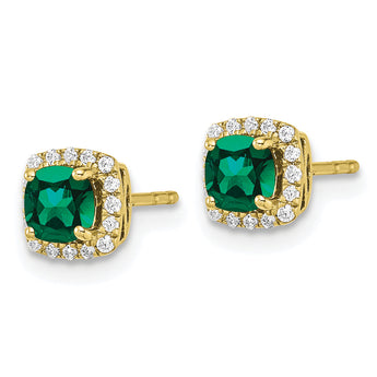 10K Lab Grown Diamond & Created Emerald Halo Post Earrings