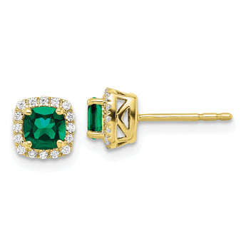 10K Lab Grown Diamond & Created Emerald Halo Post Earrings