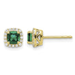10k 1/10 carat Lab Grown Diamond VS/SI+ G+ and Created Emerald Complete Square Halo Post Earrings - Birthstone Company