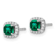 10K White Gold Lab Grown Diamond & Cr Emerald Halo Post Earrings - Birthstone Company