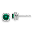 10K White Gold Lab Grown Diamond & Cr Emerald Halo Post Earrings