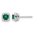 10k White Gold 1/10 carat Lab Grown Diamond VS/SI+ G+ and Created Emerald Complete Square Halo Post Earrings - Birthstone Company