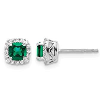 10K White Gold Lab Grown Diamond & Cr Emerald Halo Post Earrings - Birthstone Company