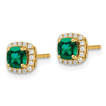 14K Lab Grown Diamond & Created Emerald Halo Post Earrings