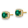 14k 1/10 carat Lab Grown Diamond VS/SI+ G+ and Created Emerald Complete Square Halo Post Earrings - Birthstone Company
