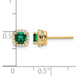 14k 1/10 carat Lab Grown Diamond VS/SI+ G+ and Created Emerald Complete Square Halo Post Earrings - Birthstone Company