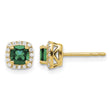 14k 1/10 carat Lab Grown Diamond VS/SI+ G+ and Created Emerald Complete Square Halo Post Earrings - Birthstone Company