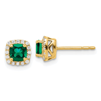 14K Lab Grown Diamond & Created Emerald Halo Post Earrings