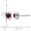 10k White Gold 1/10 carat Lab Grown Diamond VS/SI+ G+ and Created Ruby Complete Square Halo Post Earrings - Birthstone Company