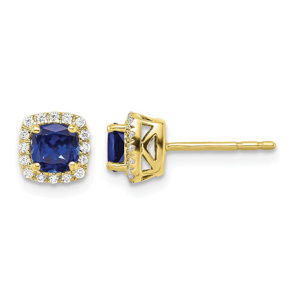 10k 1/10 carat Lab Grown Diamond VS/SI+ G+ and Created Sapphire Complete Square Halo Post Earrings - Birthstone Company