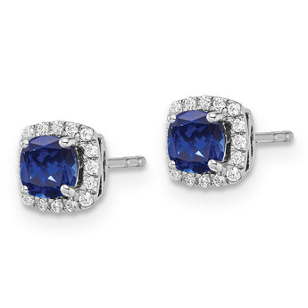 14K White Gold Lab Grown Earrings and Bl Created Sapphire Post Earrings