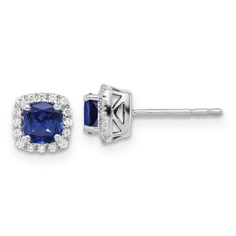 14K White Gold Lab Grown Earrings and Bl Created Sapphire Post Earrings